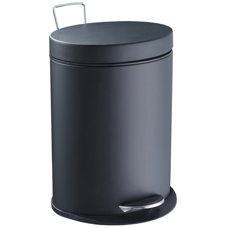 Bathroom pedal Bin black 5L. elliptical (removable liner)