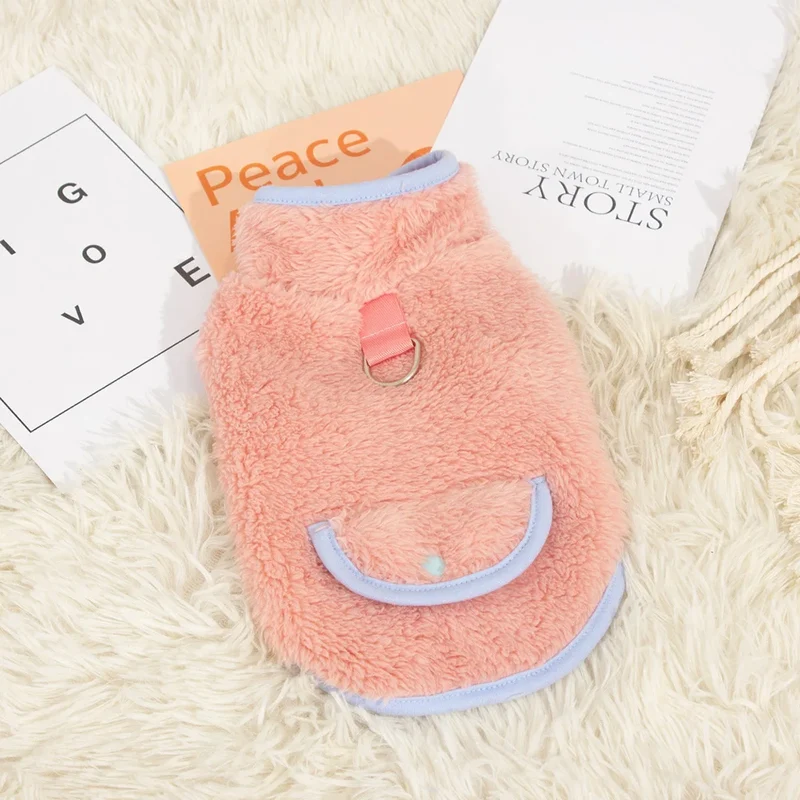 Pet Autumn And Winter Fleece Clothes Dog Cat Warm Coat Solid Color Fleece Sweatshirt For Small Medium Dogs Teddy Bichon Pullover
