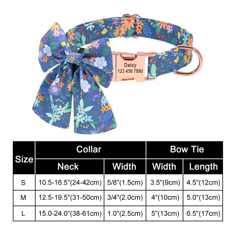 Personalized Nylon Bowknot Dog Collar Custom Printed Chihuahua French Bullodog Collars Adjutable Nameplate For Small Medium Dogs