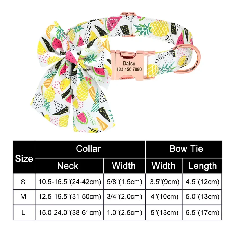 Personalized Nylon Bowknot Dog Collar Custom Printed Chihuahua French Bullodog Collars Adjutable Nameplate For Small Medium Dogs