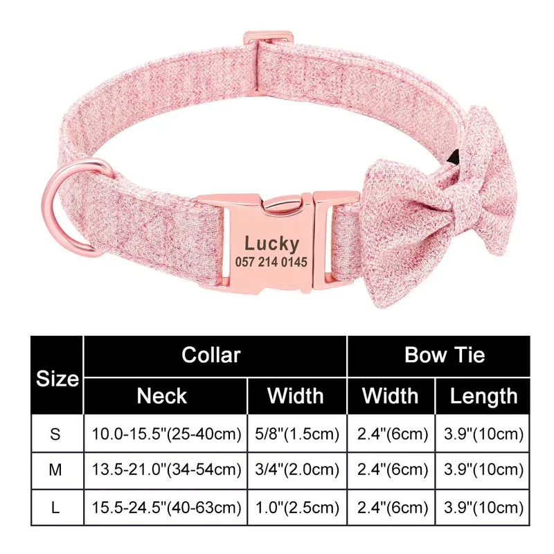 Personalized Nylon Bowknot Dog Collar Custom Printed Chihuahua French Bullodog Collars Adjutable Nameplate For Small Medium Dogs