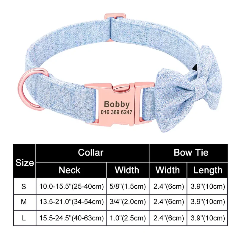 Personalized Nylon Bowknot Dog Collar Custom Printed Chihuahua French Bullodog Collars Adjutable Nameplate For Small Medium Dogs