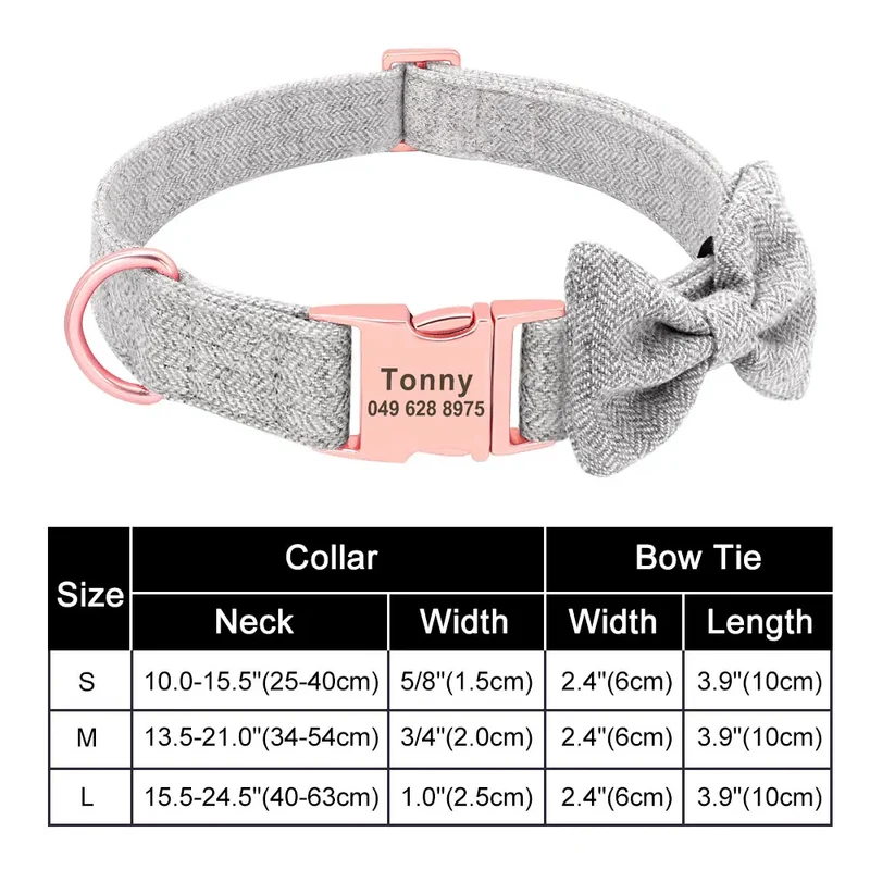 Personalized Nylon Bowknot Dog Collar Custom Printed Chihuahua French Bullodog Collars Adjutable Nameplate For Small Medium Dogs