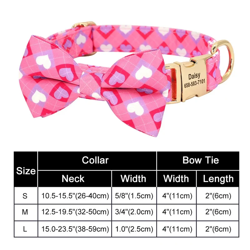 Personalized Nylon Bowknot Dog Collar Custom Printed Chihuahua French Bullodog Collars Adjutable Nameplate For Small Medium Dogs