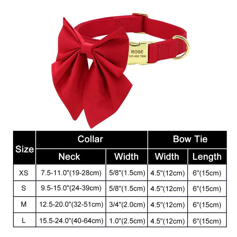 Personalized Nylon Bowknot Dog Collar Custom Printed Chihuahua French Bullodog Collars Adjutable Nameplate For Small Medium Dogs