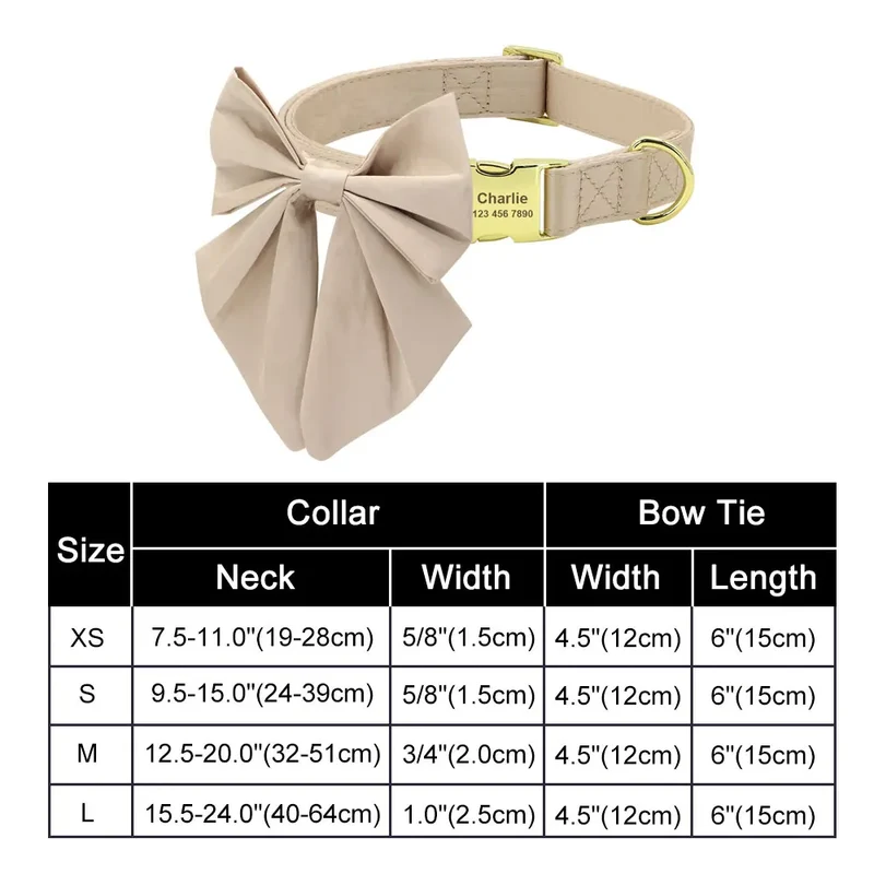 Personalized Nylon Bowknot Dog Collar Custom Printed Chihuahua French Bullodog Collars Adjutable Nameplate For Small Medium Dogs