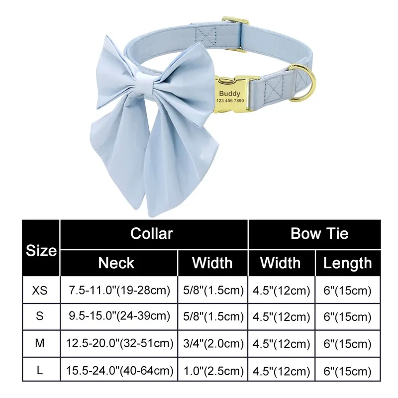 Personalized Nylon Bowknot Dog Collar Custom Printed Chihuahua French Bullodog Collars Adjutable Nameplate For Small Medium Dogs