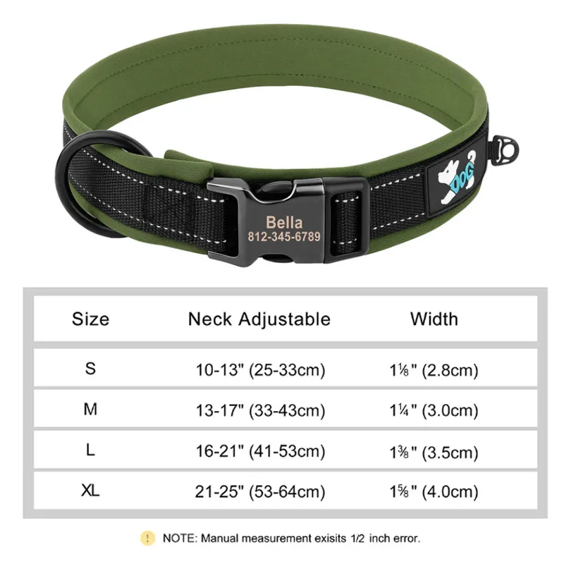 Reflective Personalized Dog Collar Engrave ID Nylon Collars Soft Padded Dogs Collar Adjustable for Small Medium Large Dogs Pug