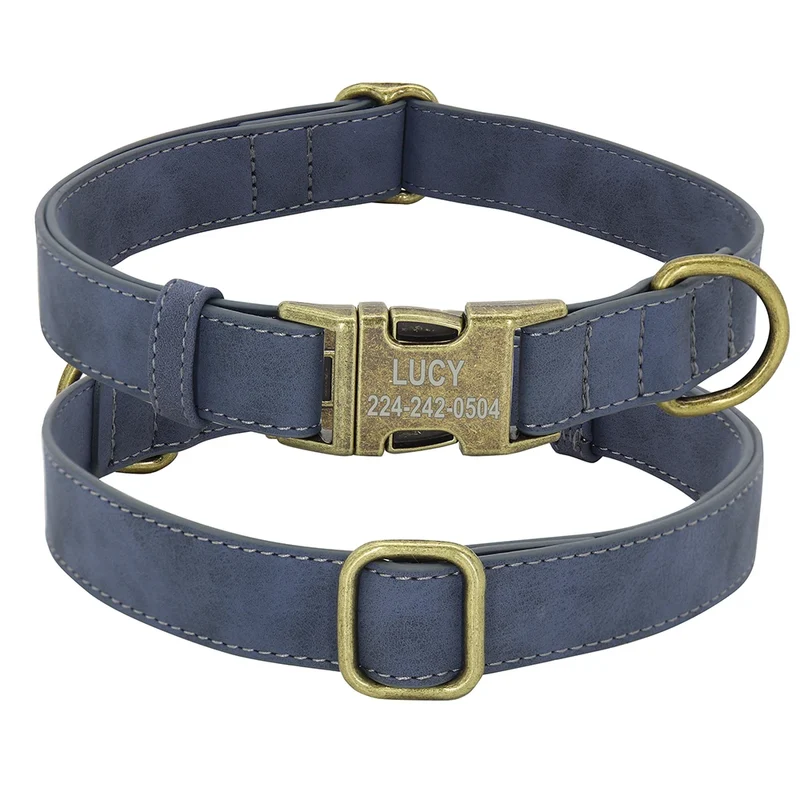 Personalized Dog ID Collar Customized Dogs Tag Collars With Metal Buckle Leather Padded for Small Medium Dogs Pitbull Buldog