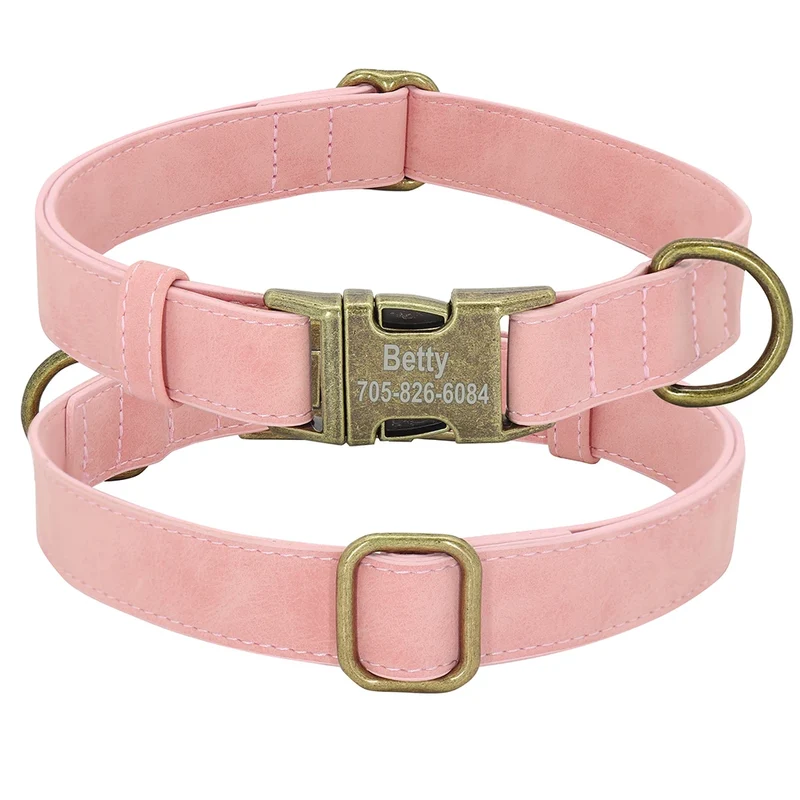 Personalized Dog ID Collar Customized Dogs Tag Collars With Metal Buckle Leather Padded for Small Medium Dogs Pitbull Buldog