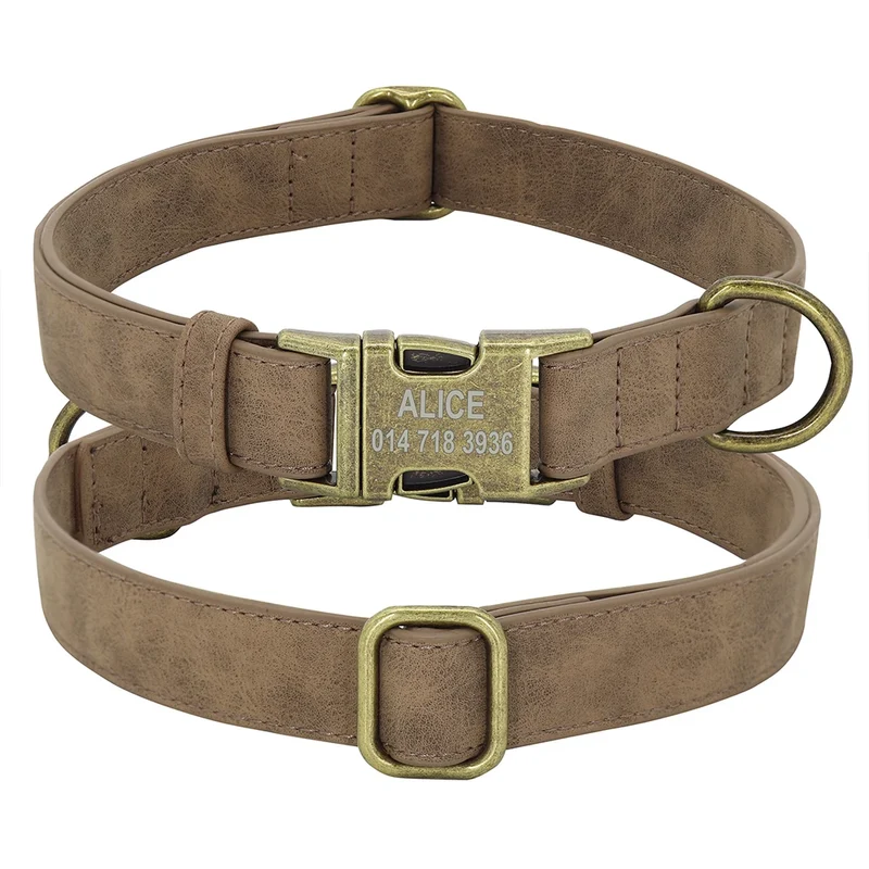 Personalized Dog ID Collar Customized Dogs Tag Collars With Metal Buckle Leather Padded for Small Medium Dogs Pitbull Buldog
