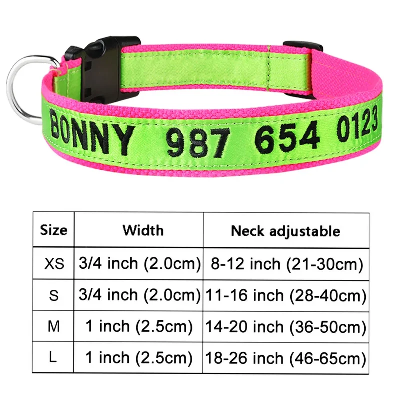 Adjustable Nylon Products Dog Collars Custom Free Embroidered Name Dogs Collar Personalized Puppy Medium Large Unisex Dog Collar