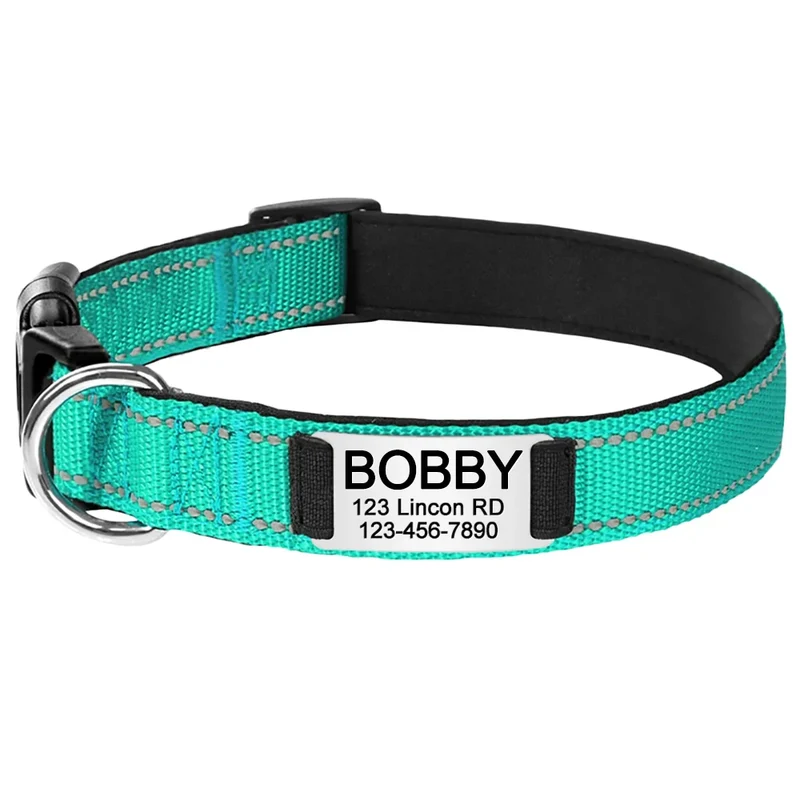 Adjustable Reflective Nylon Dog Collars Custom Engraved Name ID Tag Personalized Luminous Puppy Gleamy Large Unisex Dog Collar