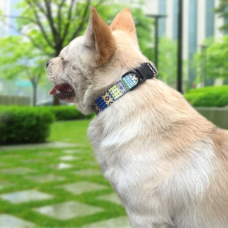 Nylon Flower Dog Collar Floral Printed Dog Cat Collars Adjustable Puppy Collar for Small Medium Large Dog Chihuahua Bulldog Pug