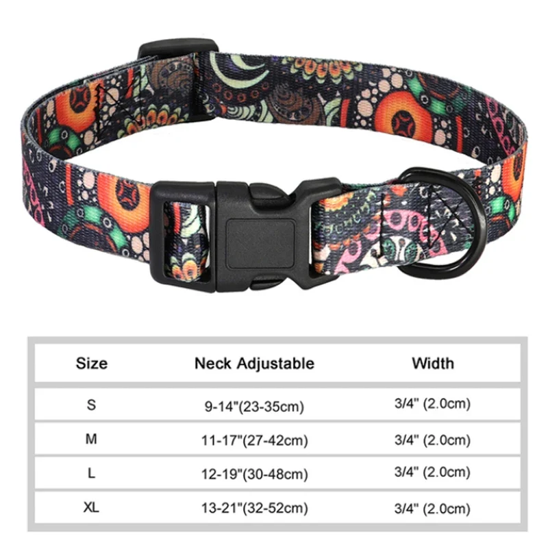 Nylon Flower Dog Collar Floral Printed Dog Cat Collars Adjustable Puppy Collar for Small Medium Large Dog Chihuahua Bulldog Pug