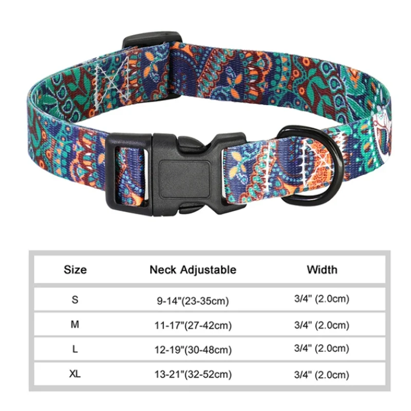 Nylon Flower Dog Collar Floral Printed Dog Cat Collars Adjustable Puppy Collar for Small Medium Large Dog Chihuahua Bulldog Pug