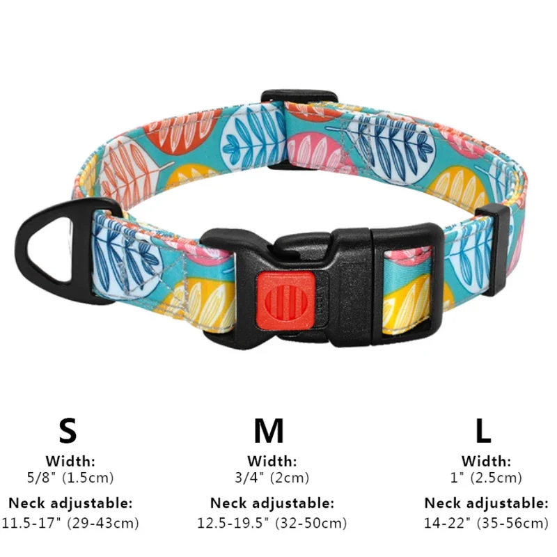 Nylon Flower Dog Collar Floral Printed Dog Cat Collars Adjustable Puppy Collar for Small Medium Large Dog Chihuahua Bulldog Pug