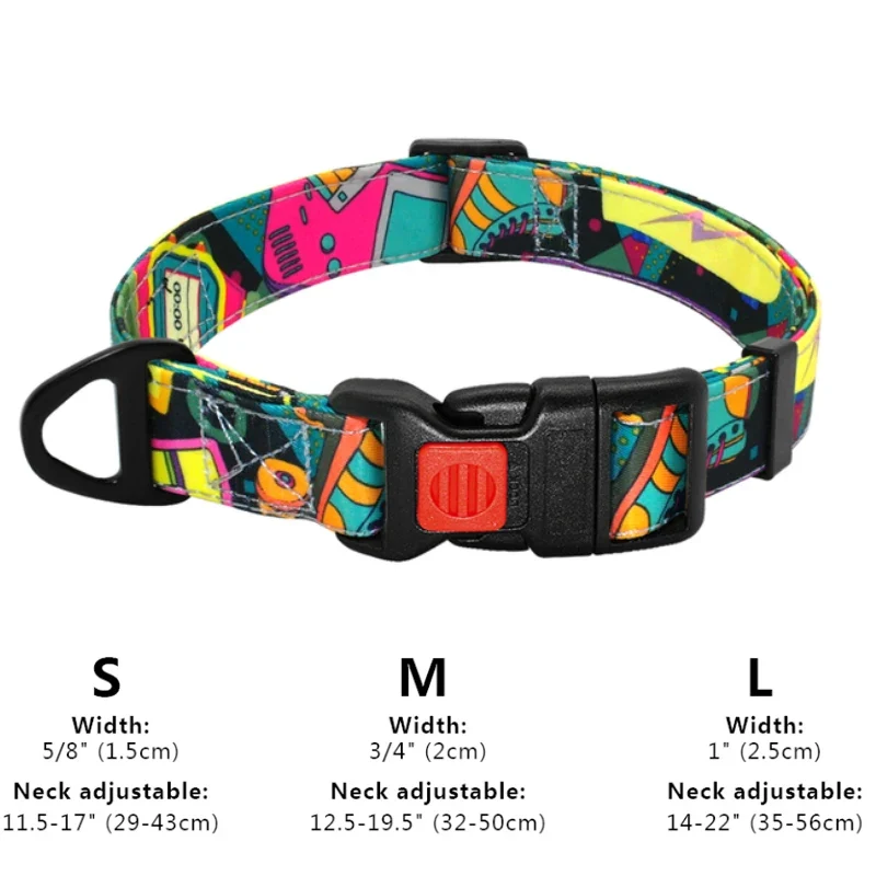 Nylon Flower Dog Collar Floral Printed Dog Cat Collars Adjustable Puppy Collar for Small Medium Large Dog Chihuahua Bulldog Pug