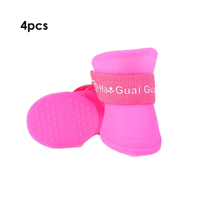4Pcs Anti-slip Rain Shoes Dog Cat Rubber Boot Dogs Cats Pet Foot Cover Puppy Waterproof Socks Small Medium Dogs Protect The Paw