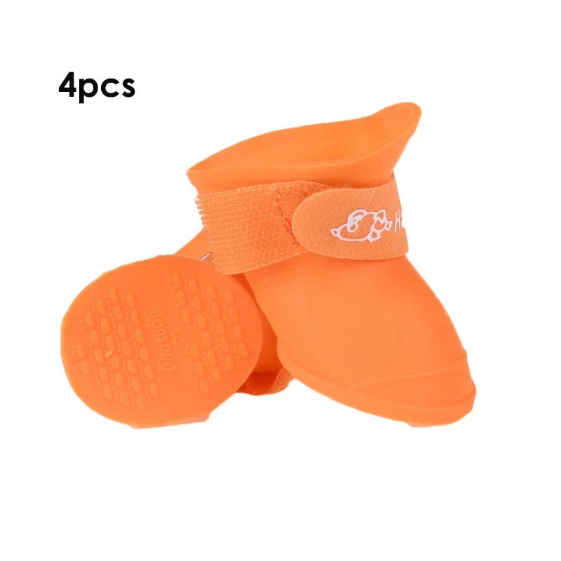 4Pcs Anti-slip Rain Shoes Dog Cat Rubber Boot Dogs Cats Pet Foot Cover Puppy Waterproof Socks Small Medium Dogs Protect The Paw