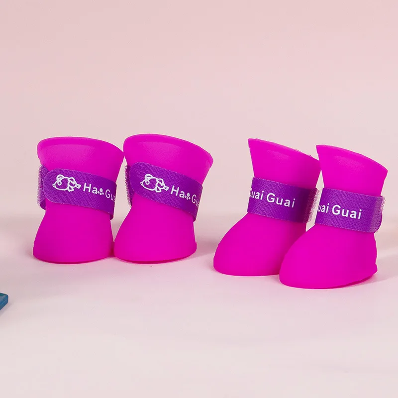 4Pcs Anti-slip Rain Shoes Dog Cat Rubber Boot Dogs Cats Pet Foot Cover Puppy Waterproof Socks Small Medium Dogs Protect The Paw