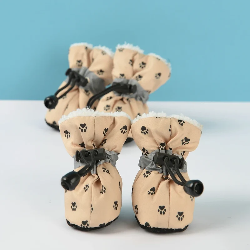4pcs/set Waterproof Winter Pet Dog Shoes Anti-slip Rain Snow Boots Footwear Thick Warm For Small Cats Puppy Dogs Socks Booties