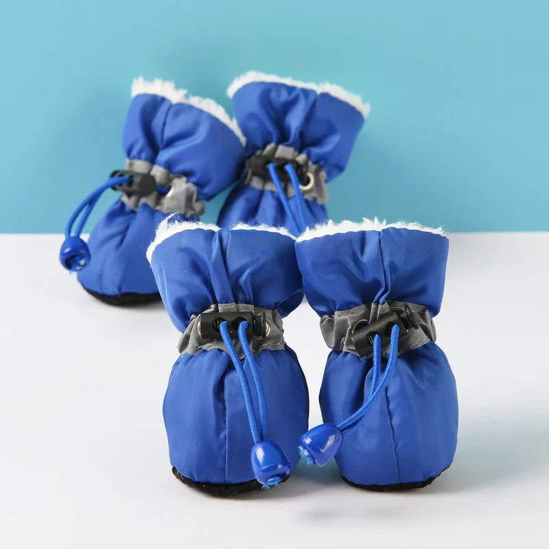 4pcs/set Waterproof Winter Pet Dog Shoes Anti-slip Rain Snow Boots Footwear Thick Warm For Small Cats Puppy Dogs Socks Booties