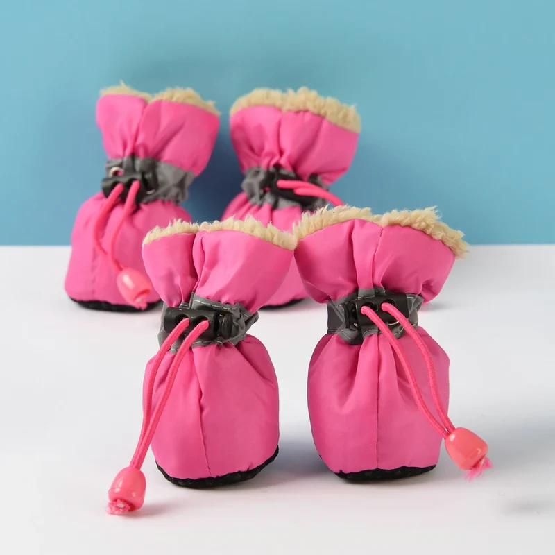 4pcs/set Waterproof Winter Pet Dog Shoes Anti-slip Rain Snow Boots Footwear Thick Warm For Small Cats Puppy Dogs Socks Booties