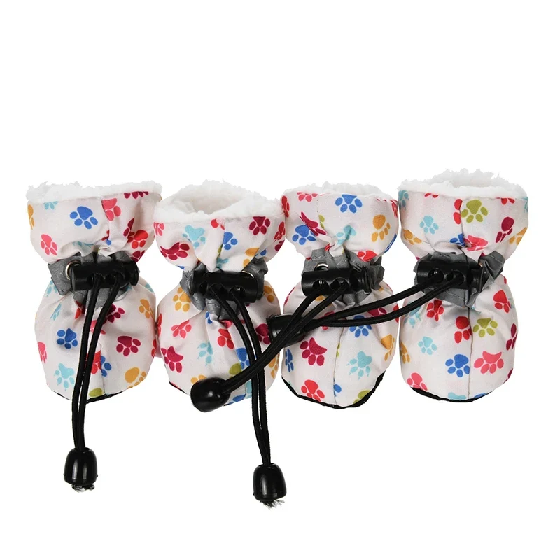 4pcs/set Waterproof Winter Pet Dog Shoes Anti-slip Rain Snow Boots Footwear Thick Warm For Small Cats Puppy Dogs Socks Booties