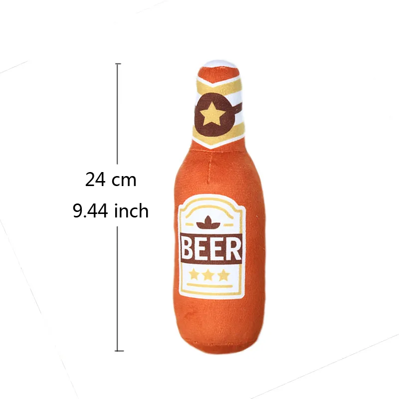 Funny Plush Toys for Dog Squeaky Beer Bottle Food Shape Dog Toy Bite-Resistant Winebottle Chew Toy Pet Supplies Interactive Toys