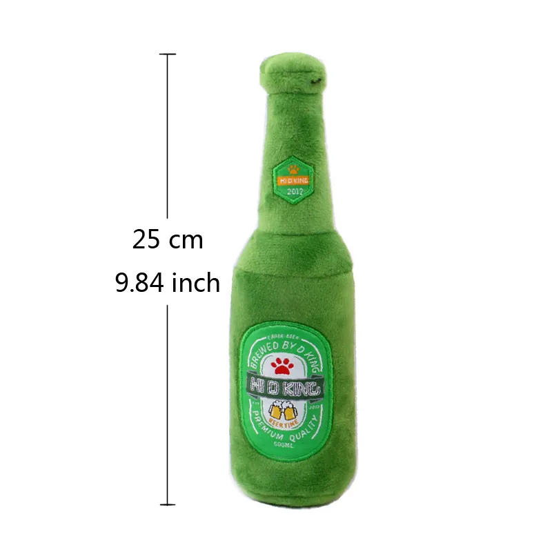 Funny Plush Toys for Dog Squeaky Beer Bottle Food Shape Dog Toy Bite-Resistant Winebottle Chew Toy Pet Supplies Interactive Toys