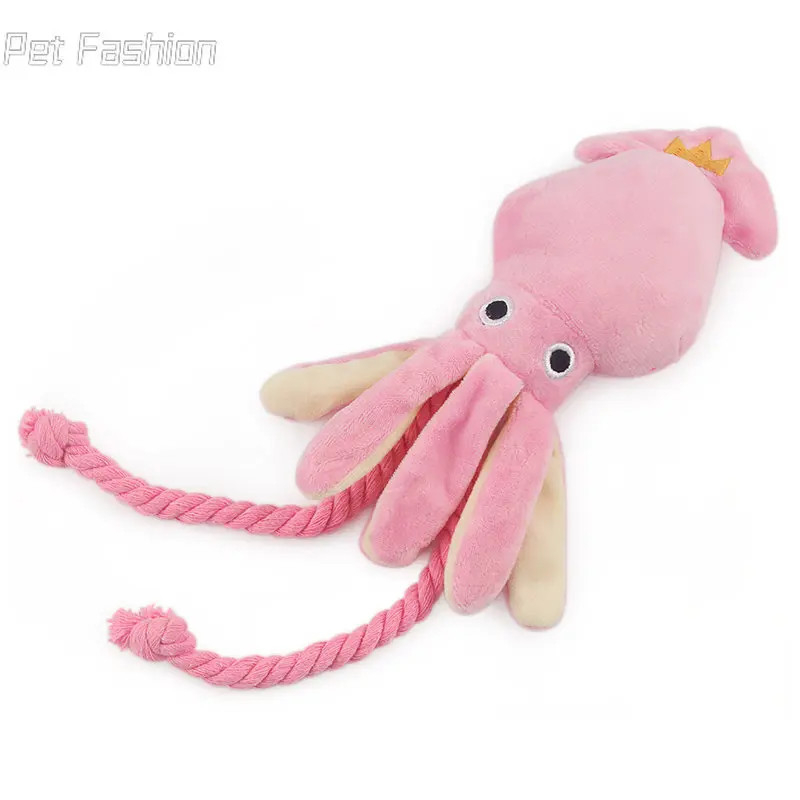 2023 Cute Squid Small Dog Toy Sound BB Plush Pet Puppy Rope Toys Pink Chew Squeak Toys For Cat dog toys for small dogs pet