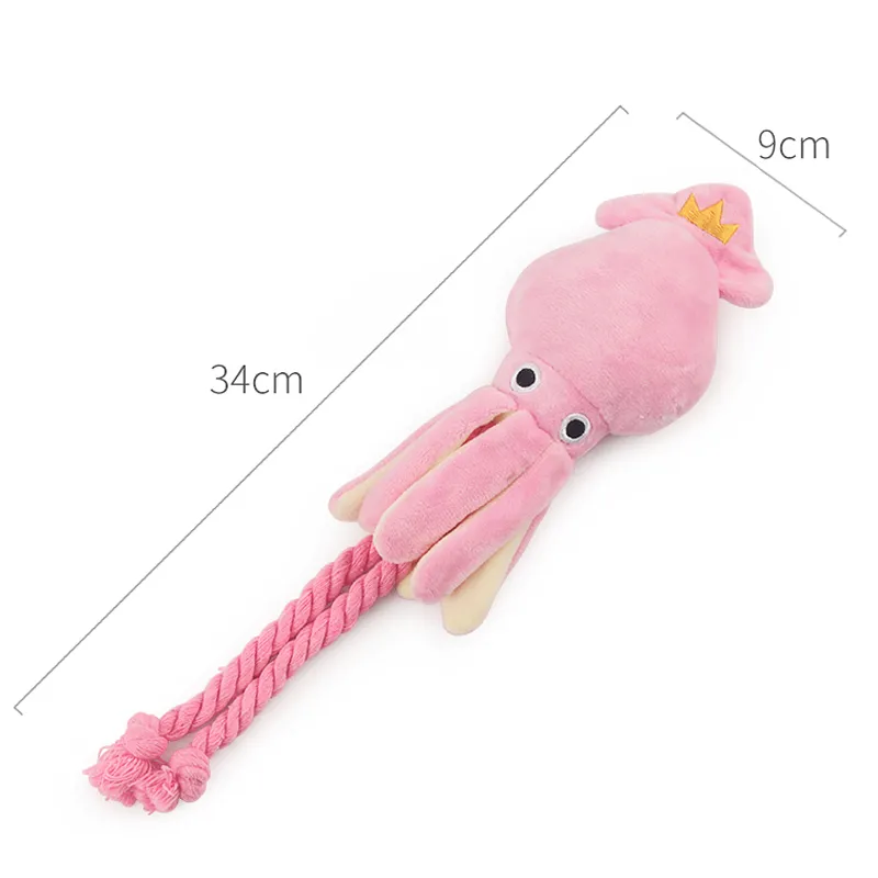 2023 Cute Squid Small Dog Toy Sound BB Plush Pet Puppy Rope Toys Pink Chew Squeak Toys For Cat dog toys for small dogs pet