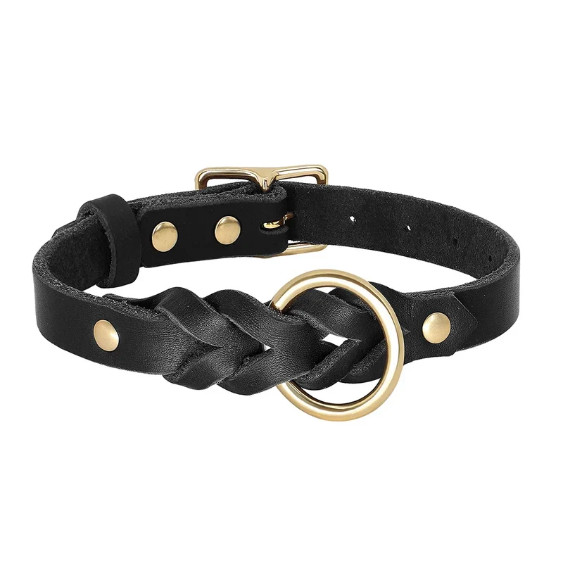 Genuine Leather Dog Collar Leash Set Braided Durable Leather Dog Collars For Medium Large Dogs German Shepherd Pet Accessories