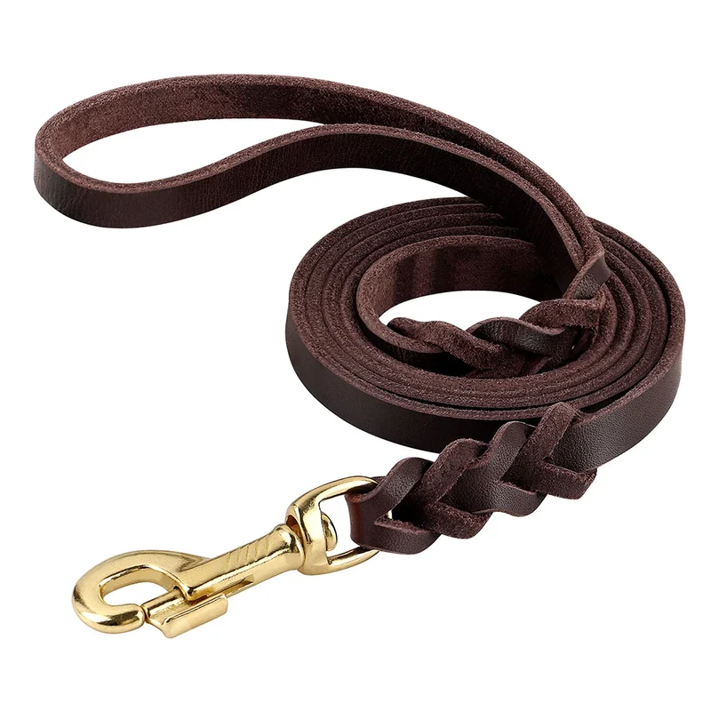 Genuine Leather Dog Collar Leash Set Braided Durable Leather Dog Collars For Medium Large Dogs German Shepherd Pet Accessories