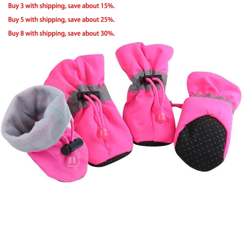 New 4pcs Waterproof Pet Dog Shoes Anti-slip Rain Snow Boot Footwear Thick Warm for Small Cats Dogs Puppy Dog Socks Booties
