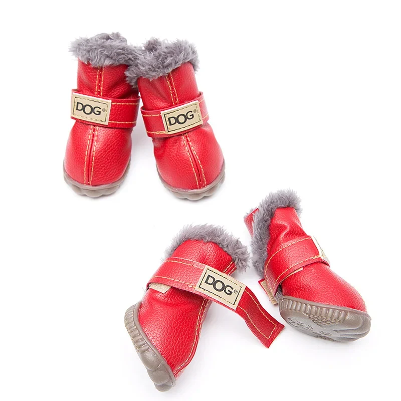 4 Pcs/sets Winter Pet Dog Shoes For Small Dogs Warm Leather Puppy Dog Snow Boots Waterproof Chihuahua Pug Cat Shoes Pet Products