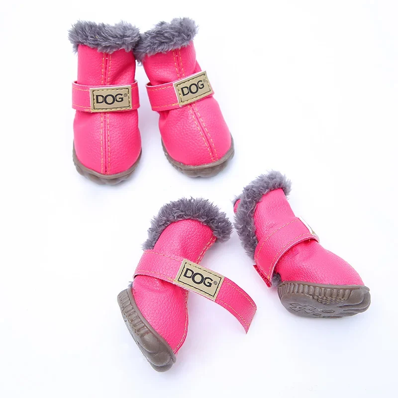 4 Pcs/sets Winter Pet Dog Shoes For Small Dogs Warm Leather Puppy Dog Snow Boots Waterproof Chihuahua Pug Cat Shoes Pet Products