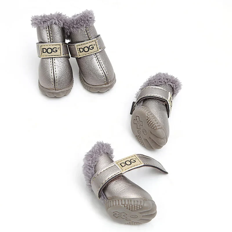 4 Pcs/sets Winter Pet Dog Shoes For Small Dogs Warm Leather Puppy Dog Snow Boots Waterproof Chihuahua Pug Cat Shoes Pet Products