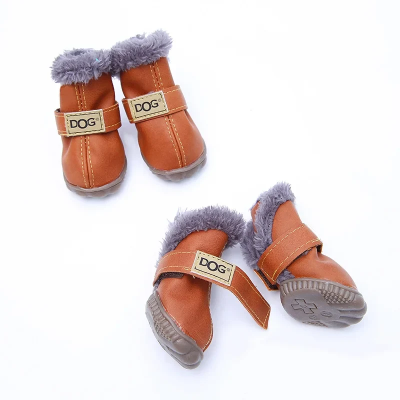 4 Pcs/sets Winter Pet Dog Shoes For Small Dogs Warm Leather Puppy Dog Snow Boots Waterproof Chihuahua Pug Cat Shoes Pet Products