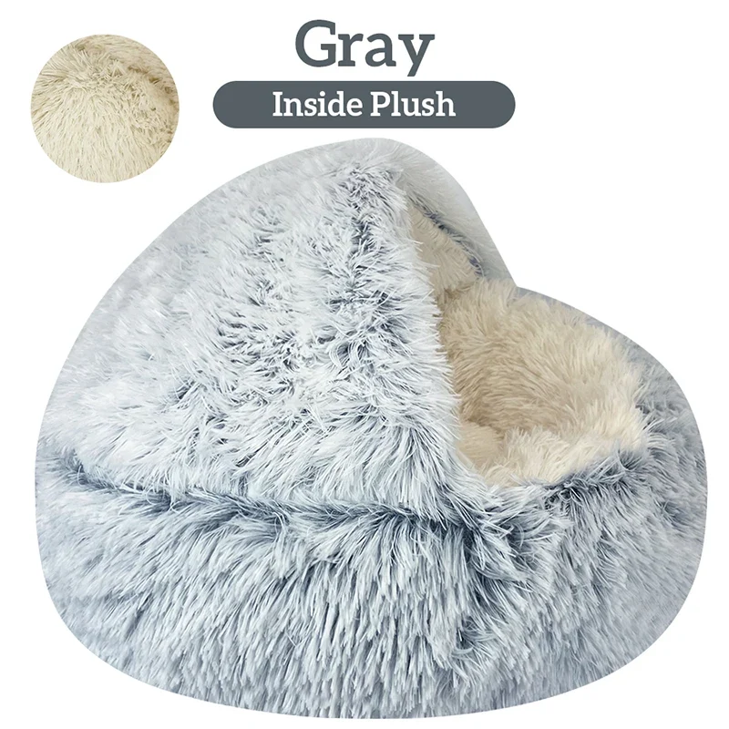 Winter Long Plush Pet Cat Bed Round Cat Cushion Cat House 2 In 1 Warm Cat Basket Cat Sleep Bag Cat Nest Kennel For Small Dog Cat