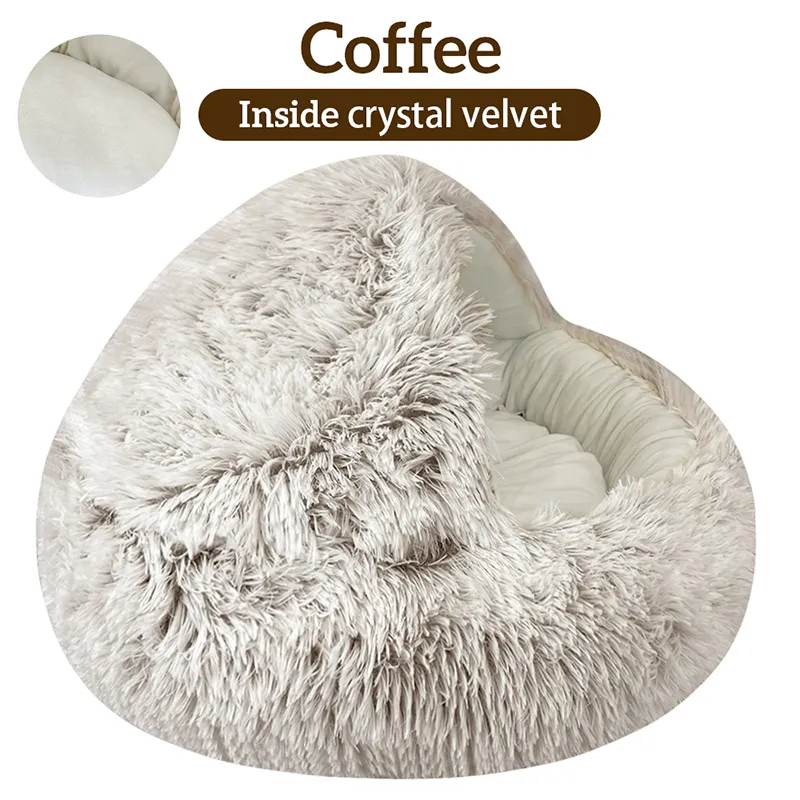 Winter Long Plush Pet Cat Bed Round Cat Cushion Cat House 2 In 1 Warm Cat Basket Cat Sleep Bag Cat Nest Kennel For Small Dog Cat