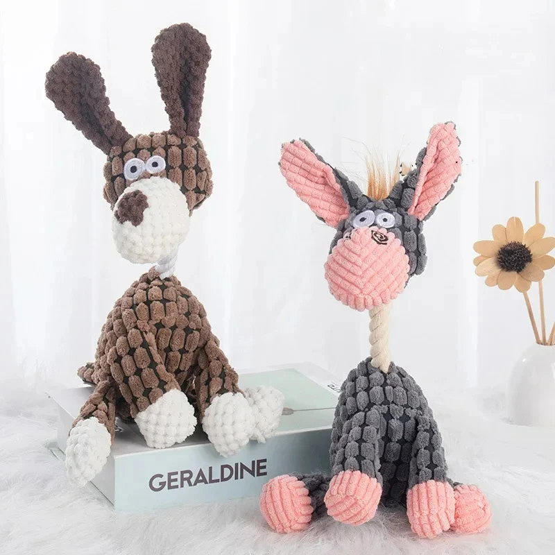Plush Dog Toys Corduroy for Small Medium Dogs Animal Dog Squeaky Toy Bite Resistant Chew Toy Molar Teeth Cleaning Puppy Toys