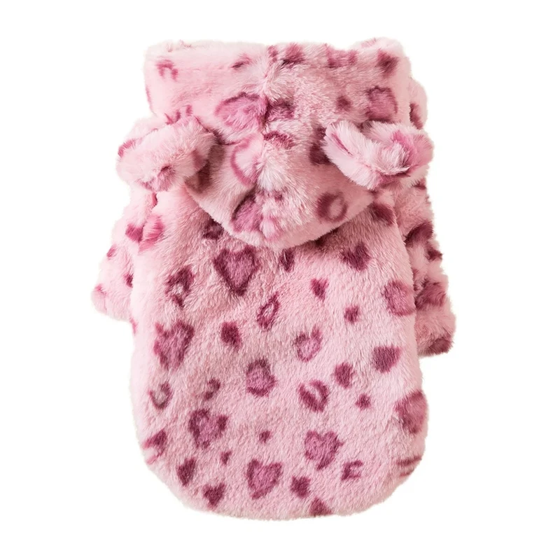 Fleece Dog Hoodie Winter Warm Pet Dog Clothes Leopard Print Dog Coat Jacket French Bulldog Clothing for Small Dogs Pets Costumes
