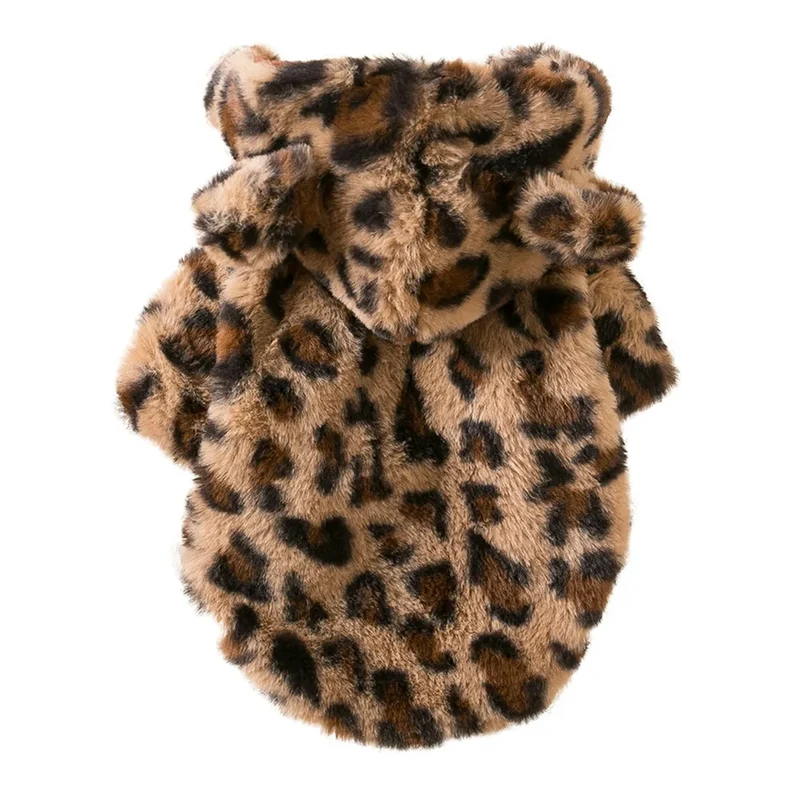 Fleece Dog Hoodie Winter Warm Pet Dog Clothes Leopard Print Dog Coat Jacket French Bulldog Clothing for Small Dogs Pets Costumes