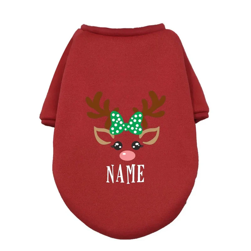 Personalised Pet Dog Christmas Clothes Deer with Name Dogs Winter Warm Hoodies French Bulldog for Puppy Medium Dog Clothing Gift