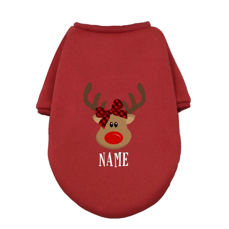 Personalised Pet Dog Christmas Clothes Deer with Name Dogs Winter Warm Hoodies French Bulldog for Puppy Medium Dog Clothing Gift