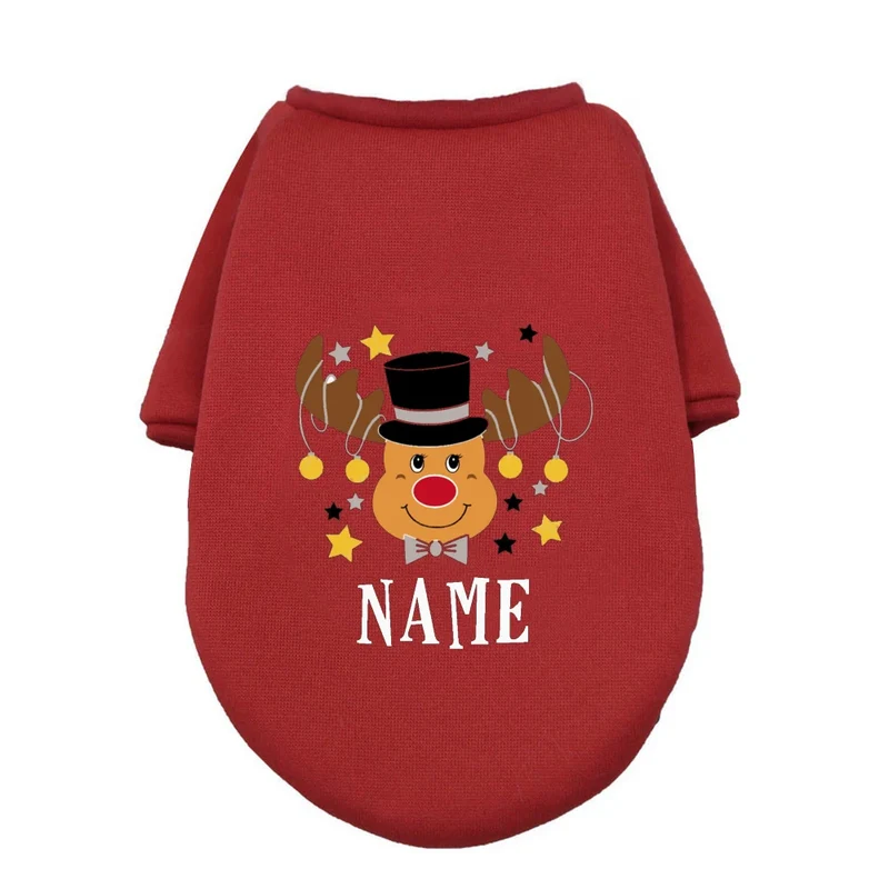 Personalised Pet Dog Christmas Clothes Deer with Name Dogs Winter Warm Hoodies French Bulldog for Puppy Medium Dog Clothing Gift