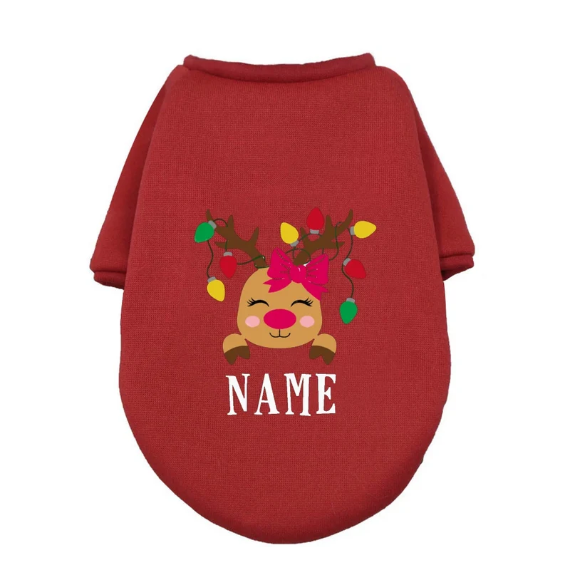 Personalised Pet Dog Christmas Clothes Deer with Name Dogs Winter Warm Hoodies French Bulldog for Puppy Medium Dog Clothing Gift