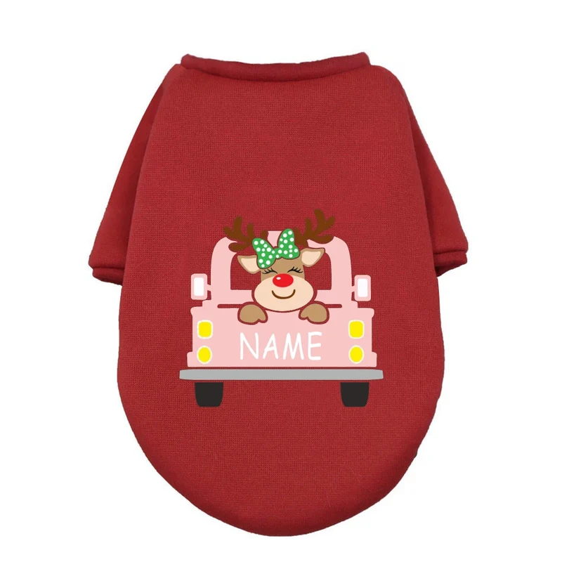 Personalised Pet Dog Christmas Clothes Deer with Name Dogs Winter Warm Hoodies French Bulldog for Puppy Medium Dog Clothing Gift